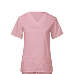 Uniforme médical d'infirmière de haute qualité, taille plus, couleur rose clair uni, respirant, antibactérien, confortable et doux - Product Image 3