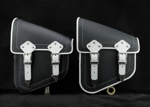 กระเป๋าหนังแท้สีดำและสีขาวสำหรับขี่มอเตอร์ไซค์กระเป๋าสวิงซ้ายกันน้ำ - Product Image 4