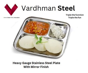 Vente d'usine, prix bas, vente en gros, assiette compartimentée en acier inoxydable avec 3 sections, assiette à dîner - 3 en 1, carrée - Product Image 3