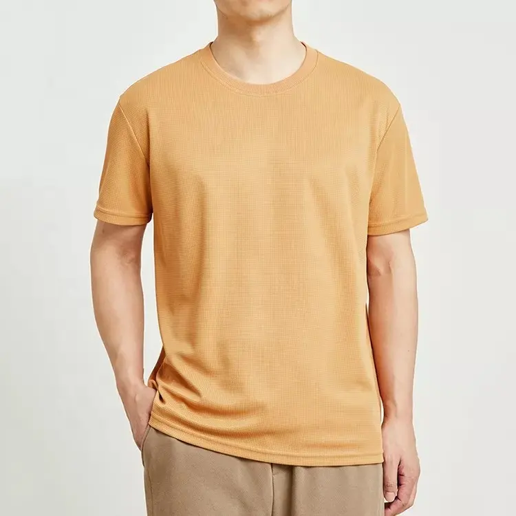 Custom Men's waffle T-Shirt high quality oversized Crew neck Heavyweight Luxury Drop Shoulder Blank basic T-shirt for men