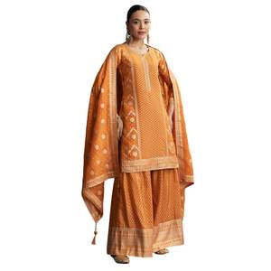 Orange Jacquard Palazzo <b>Suit</b> With Banarasi Jacquard Weave Wholesale Women Ethnic Apparel OEM Clothing Factory Supplier Fashion - Product Image 1