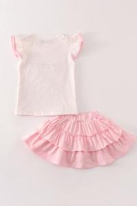 Lindo y cómodo conjunto de falda de niña con bordado de vaca Rosa Tema de granja o uso diario con falda y Top para bebé - Product Image 5