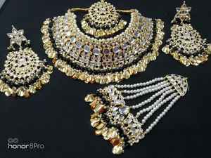 Luxury Trendy Copper Platinum Plated Crystal Rhinestone Kundan Bridal Necklace Earring Set Traditional Indian Wedding Party - Product Image 3