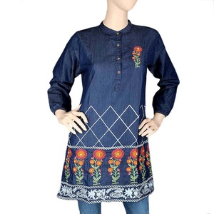 Kurti en denim brodé pour femmes - Bleu - Product Image 2