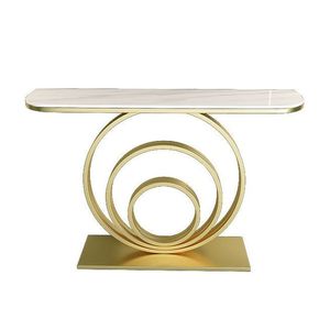 Table console moderne noire avec plateau en marbre, table étroite pour l'entrée, table de canapé avec pieds en métal géométriques, mobile, salon, cadeau pour la maison - Product Image 5