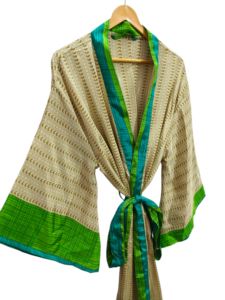 Luxury High demanded Bathrobe <b>Silk</b> Sari <b>Kimono</b> Vintage Sari Robe Soft Beach Party Gown Indian Handmade <b>Silk</b> <b>Kimono</b> for sale - Product Image 4