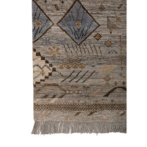 Tapis Manchaha grande surface noué à la main en laine et soie, motif géométrique gris et noir pour usage domestique, salon, couloir - Modèle Lws-05 - Product Image 4