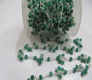Esmeralda teñida Rondelle facetado 3-4mm cuentas de piedras preciosas cadenas de joyería con cuentas de flores con piedras colgantes - Product Image 4