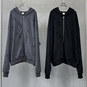 Felpa con cappuccio con cerniera oversize in cotone Vintage con <span class=keywords><strong>Logo</strong></span> personalizzato in cotone Vintage in tinta unita - Product Image 2