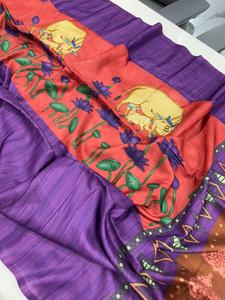 Sarees de seda Desi Tussar suaves con hermoso estampado digital con borde atractivo y blusa con estampado en contraste en nuevos estilos - Product Image 3