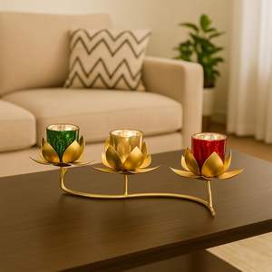 Vintage Style Tea Light Holder Antique Finish Gold Metal & Glass Eco-Friendly Luxury Unique Wedding Dining Table Decor - Product Image 1
