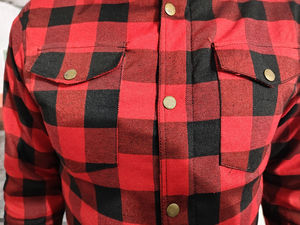 Chemise en flanelle tactique pour homme en plaid de buffle rouge et noir avec chemise ignifuge pour homme et armure amovible - Product Image 5