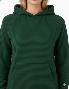 Sudadera Informal de Invierno para Mujer, Ecológica, Transpirable, de Forro Polar, con Hombros Caídos, Manga Larga, Color Verde Personalizado - Product Image 3