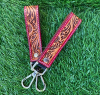 Porte-clés en cuir élégant sculpté à la main Porte-clés en cuir imprimé floral en relief Accessoires en cuir outillé Porte-clés mignons