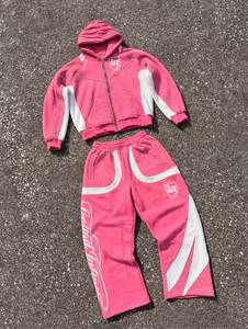 Ensemble survêtement femme sur mesure, sweat à capuche court effet usé, pantalon de jogging large, streetwear, ensemble deux pièces zippé - Product Image 6