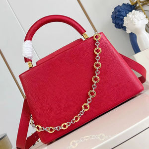 Sac à main chaîne en cuir texturé lychee, style 2025, couleur contrastée, rouge, sac bandoulière haut de gamme - Product Image 1