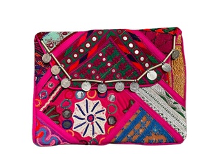 Sac à main pour femme en tissu vintage indien brodé à la main en coton, forme enveloppe, multicolores, style Banjara - Product Image 2