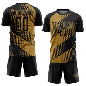 Uniforme de football en polyester respirant à séchage rapide costume de maillot de sublimation noir vieil or adulte personnalisé pour vêtements de football - Product Image 1