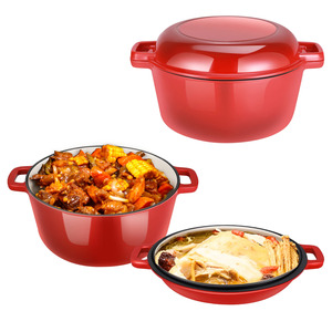 5QT-Juego de utensilios de cocina con tapa de sartén para parrilla, cazuela para estofado, estufa, inducción, hierro fundido esmaltado, doble Horno Holandés 2 en 1 - Product Image 6