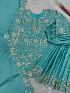 Designer traditionnel mariage et fête porter Chinon soie brodé et séquence travail haut et Palazzo avec séquence broderie Dupatta - Product Image 3