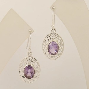 Bijoux de boucle d'oreille faits à la main en argent sterling massif 925 avec améthyste naturelle Bijoux en argent 925 - Product Image 4