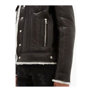 Chaqueta de cuero genuino de calidad de estilo callejero cálido de invierno para hombre recién llegado con chaqueta marrón voladora de piel de oveja real - Product Image 3