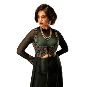 Conjunto de Chaqueta Drapeada Verde Esmeralda, Traje Indo-Occidental de 3 Piezas para Mujer - Product Image 4