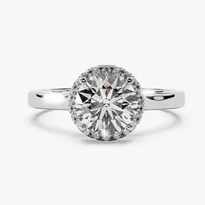 Custom Make 14k White Gold Round Brilliant Cut CVD Lab Grown Diamond Wedding Proposal Eternity Ring Accessory For Women