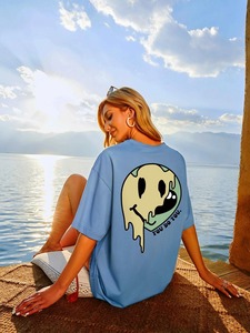 Camisetas de algodón y poliéster para mujer, camisetas personalizadas con cuello redondo de manga corta con estilo a la venta, nueva camiseta transpirable para niñas - Product Image 3