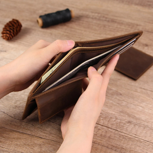 Porte-cartes en cuir véritable personnalisé léger de haute qualité pour hommes porte-cartes portefeuille poche Mini Smart Slim Crazy Horse cuir - Product Image 4