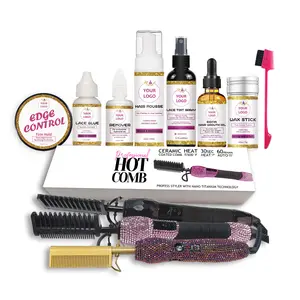 Outil de coiffure Gel pour cheveux de contrôle des pointes, stylo colle mousse pour dentelle, peigne chaud, bâton de cire pour cheveux, kit d'installation de perruque de colle pour dentelle