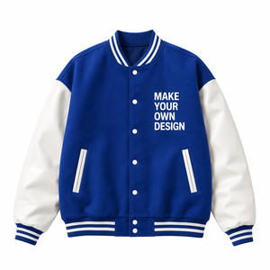 Custom Varsity <b>Jacket</b> <b>Men's</b> Navy Blue PU Leather Sleeve <b>Letter</b> Print Casual Autumn Wear Turn-down Collar Regular Fit - Product Image 2
