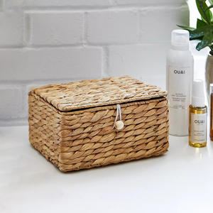 Folding <b>storage</b> box handmade water hyacinth <b>boxes</b> lid basket container for <b>decor</b> & organizer - Product Image 1