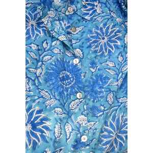 Camisa Casual de Manga Larga para Mujer, Estampada a Mano, Azul y Blanca con Diseño Floral, Tela de Popelina de Algodón Modal, Diseño Dibujado a Mano, Talla XL, Bordada - Product Image 4