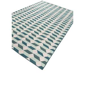 พรมลายเรขาคณิตสีน้ำเงิน รุ่น Adwl-13280 ลายตารางแบบทอเรียบ สำหรับห้องนั่งเล่น ทางเข้าบ้าน ห้องโถง ของวัยรุ่น ขนาด 9x12 ฟุต รูปทรงสี่เหลี่ยมผืนผ้า - Product Image 2