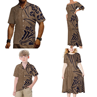 Ensembles de Tenues Assorties pour Couples, Vêtements Hawaïens Luau pour Famille, Robes Polynésiennes pour Femmes et Chemises Assorties pour Hommes