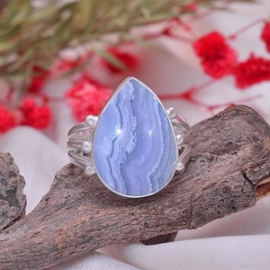 Girls Fashion <b>Statement</b> Blue Lace Agate <b>Rings</b> for Women 925 Sterling <b>Silver</b> <b>Rings</b> Blue Lace Agate Jewelry Handmade <b>Rings</b> Jewelry - Product Image 2