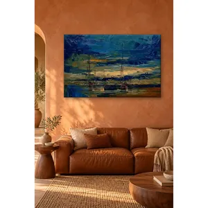Impression sur toile de voiliers bleu marine dans le port au crépuscule, style palette de couleurs - Product Image 5