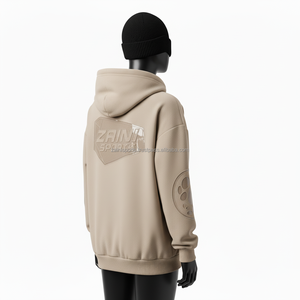 Sudadera con capucha de gran tamaño para mujer, Sudadera con capucha GSM de algodón y poliéster, Sudadera con capucha Beige suave con logotipo 3D Puff, sudadera básica personalizada para mujer - Product Image 5