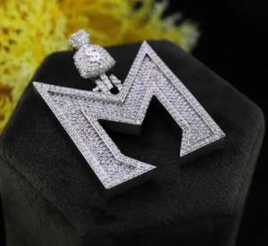 Pendentif litière blanc forme ronde M pendentif lettre personnalisée en argent Sterling Moissanite et autres bijoux hip hop - Product Image 2