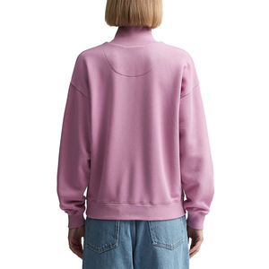 Femmes automne hiver décontracté demi-fermeture éclair polaire pull col rond pull solide chaud haut de sport lavage à l'acide cristal Logo avant - Product Image 3