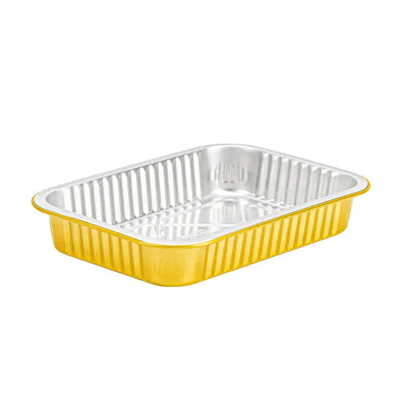 Для BBQ Золотой 500 мл Алюминиевый Пищевой Лоток Фольга контейнер с пластиковой крышкой