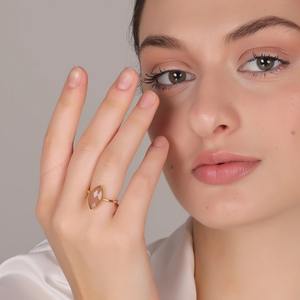 Indian Supplier 18K Gold Plated Pink Calcedony <b>Ring</b> for Women Feminine Pastel Gemstone Wedding Party <b>Custom</b> Sizes Available - Product Image 6