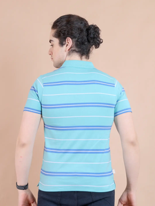 Media manga moderna y cómoda para Camiseta con cuello Polo en azul cielo 100% ropa informal de algodón para cada ocasión - Product Image 6