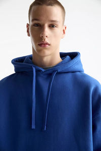 Sudadera Extra Grande Azul Egipcio para Hombre, Mezcla de Poliéster/Algodón, Térmica, Otoño/Invierno, con Capucha de Encaje, Bolsillos y Cuello Acolchado - Product Image 3