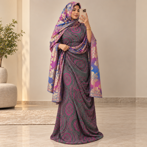 Tela Fransawi Dirac de Lujo Color Púrpura con Patrón Jacquard y Garbasaar a Juego para Vestidos de Boda Somalíes - Product Image 1