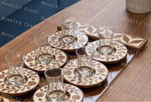 Plateau en acrylique avec poignée en nacre Sous-verre à six plateaux Plateau en bois décoratif - Product Image 3