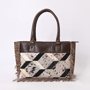 Latest Western Weekender Tote <b>Bag</b> for Women Cowhide <b>Canvas</b> Recycled Leather <b>Large</b> Capacity Travel Shoulder <b>Bag</b> Zip Closure - Product Image 1