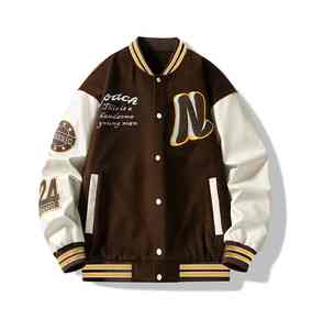 แจ็กเก็ตหนังมหาวิทยาลัยสำหรับผู้ชายแจ็กเก็ตผ้าใบแคนวาสแบบคลาสสิกปกเสื้อปักโลโก้ได้ตามต้องการ - Product Image 1