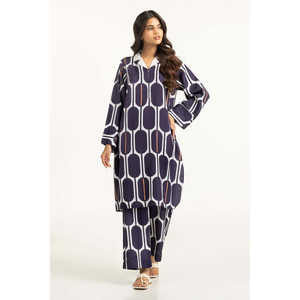 Conjunto Coordinado de Dos Piezas para Mujer, Estampado Dobby Texturizado Azul Marino, Estilo Casual, Largo por Encima de la Rodilla, Tallas XS y XXS, para Ocasiones de Oficina - Product Image 3